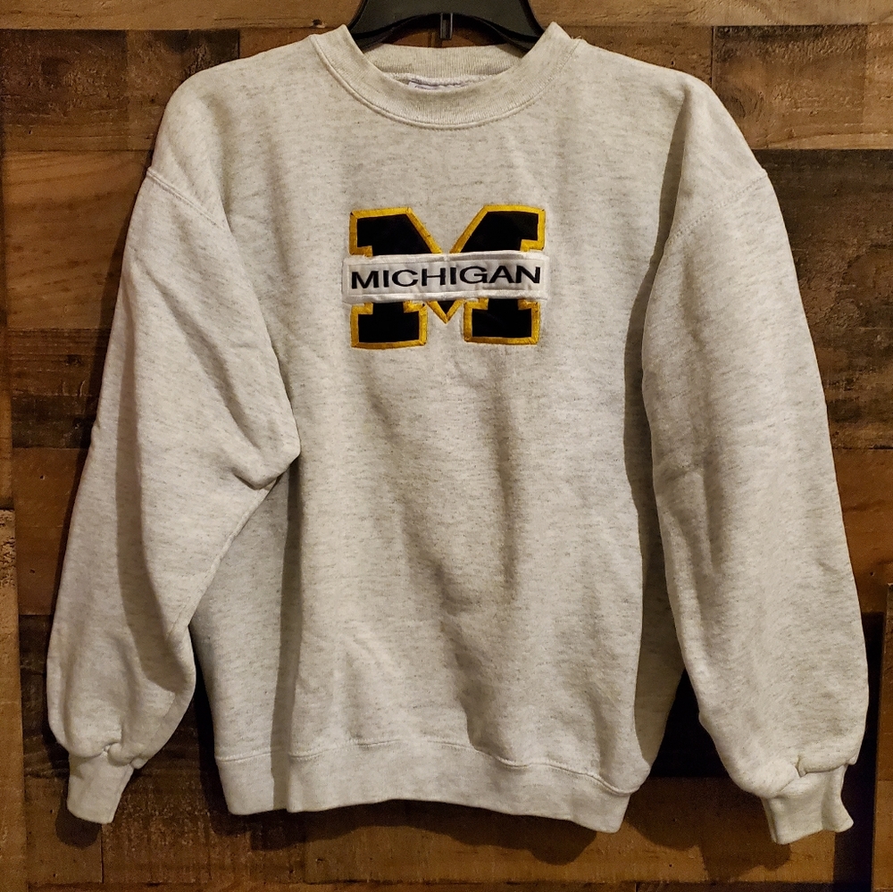 VTG Crable Sportswear Michigan Wolverines Pullover Crewneck Gray - Youth Size XL